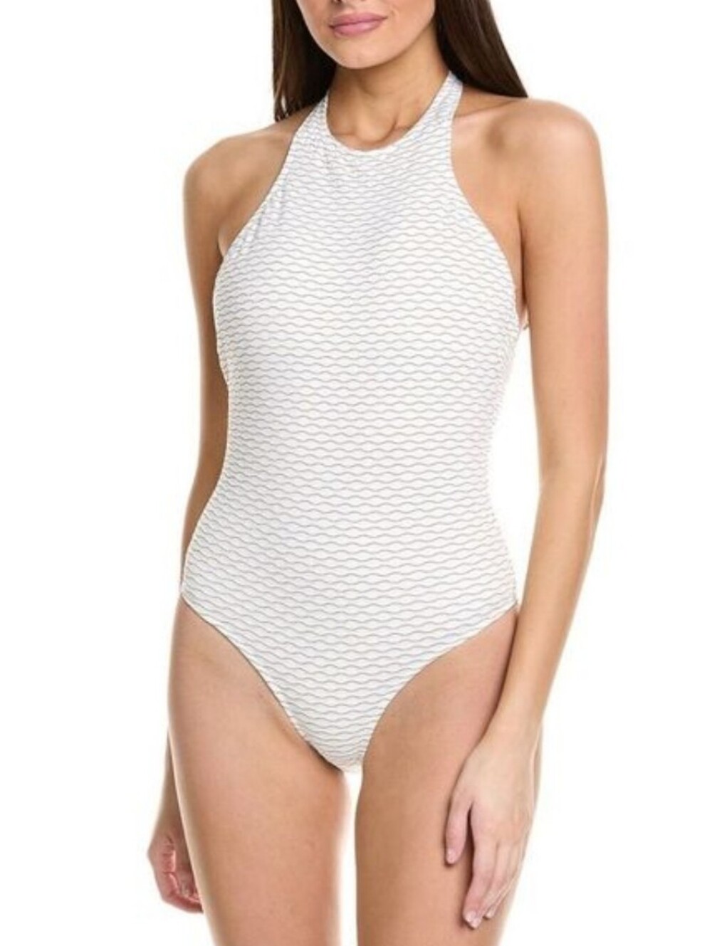Milly Jackie Textured Waves Halter One-Piece Swimsuit, White Medium